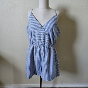 Purple Snow Linen Blend White / Blue Striped Romper XL